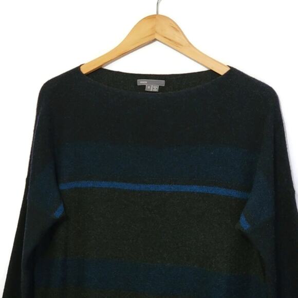 Vince Wool Cashmere Striped Boat Neck Long Sleeve Blue Gray Sweater Size S - Picture 3 of 16